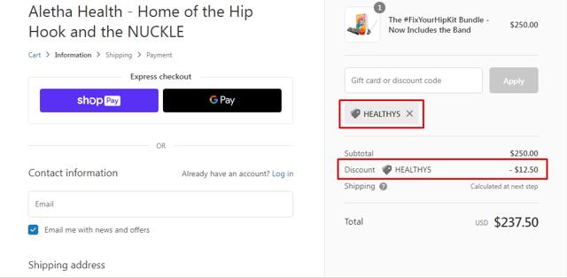 Aletha Health checkout page showing Aletha Health discount code box | Screenshot taken by SimplyCodes community member on Mar 14, 2022