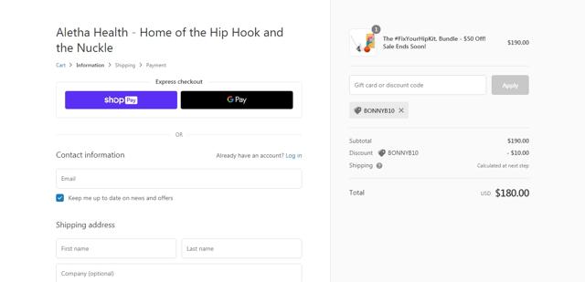 Aletha Health checkout page showing Aletha Health discount code box | Screenshot taken by SimplyCodes community member on Sep 14, 2021