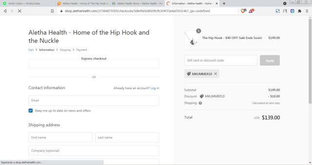 Aletha Health checkout page showing Aletha Health discount code box | Screenshot taken by SimplyCodes community member on Sep 14, 2021