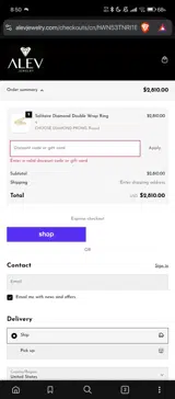 Alev Jewelry coupon verification screenshot
