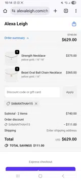 Samanthah15 coupon verification screenshot