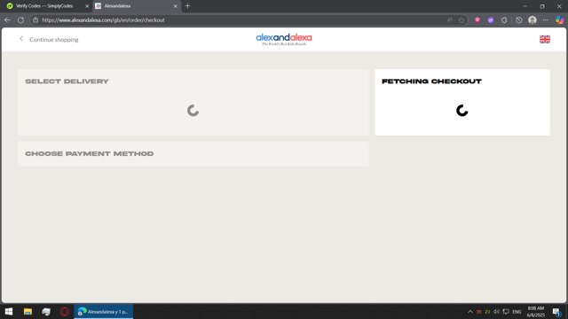 AlexandAlexa checkout page showing AlexandAlexa discount code box | Screenshot taken by SimplyCodes community member on Jun 8, 2025