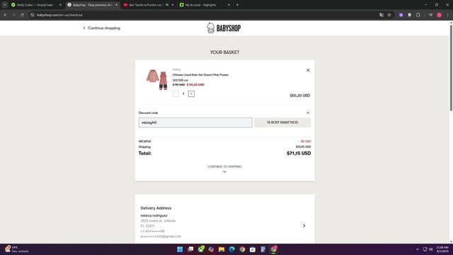 AlexandAlexa checkout page showing AlexandAlexa discount code box | Screenshot taken by SimplyCodes community member on Aug 1, 2025