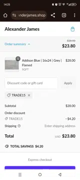 Trade15 coupon verification screenshot