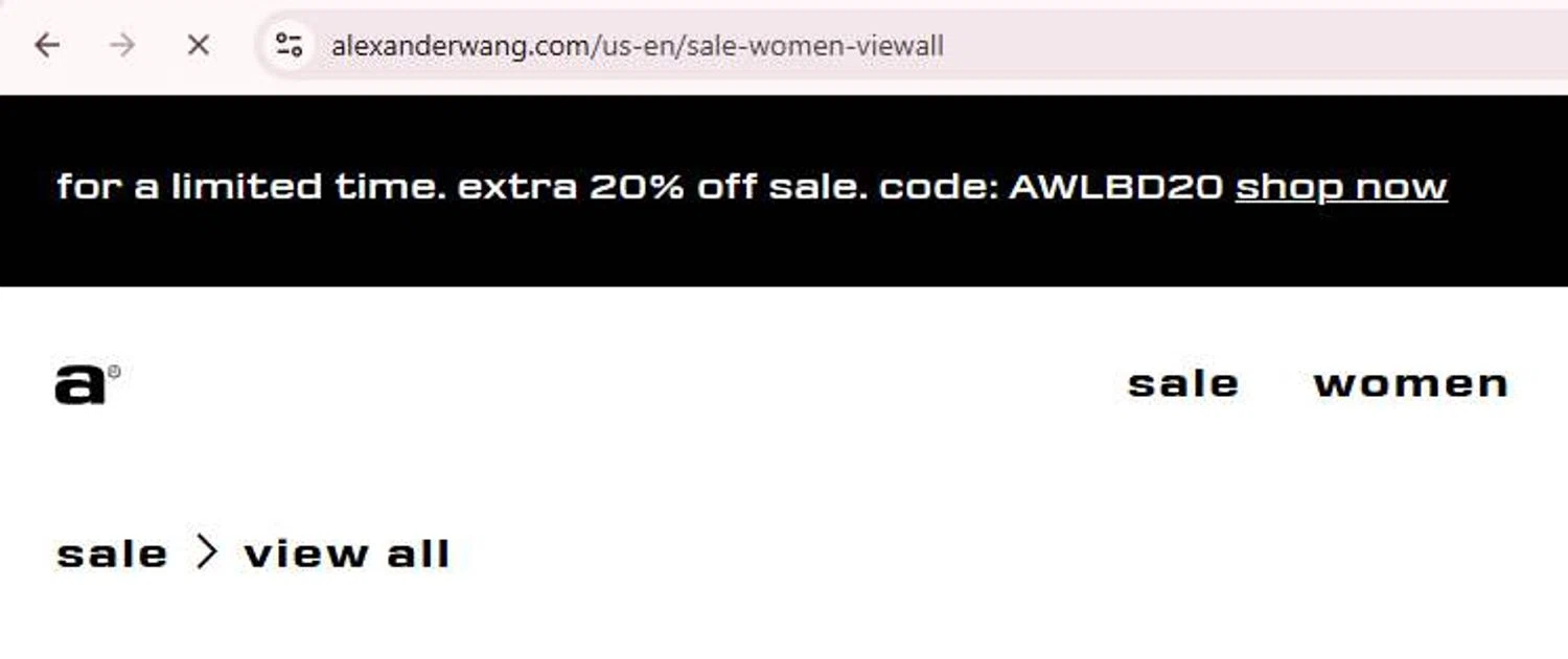 Alexander Wang promo code screenshot showing code awlbd20 applied at Alexander Wang checkout page. Uploaded by SimplyCodes community member stygian1 on Aug 29, 2025