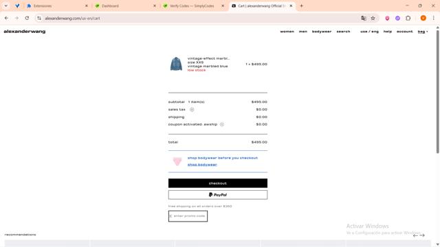 Alexander Wang checkout page showing Alexander Wang promo code box | Screenshot taken by SimplyCodes community member on Sep 5, 2025
