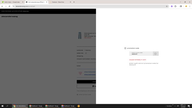 Alexander Wang checkout page showing Alexander Wang promo code box | Screenshot taken by SimplyCodes community member on Aug 3, 2025