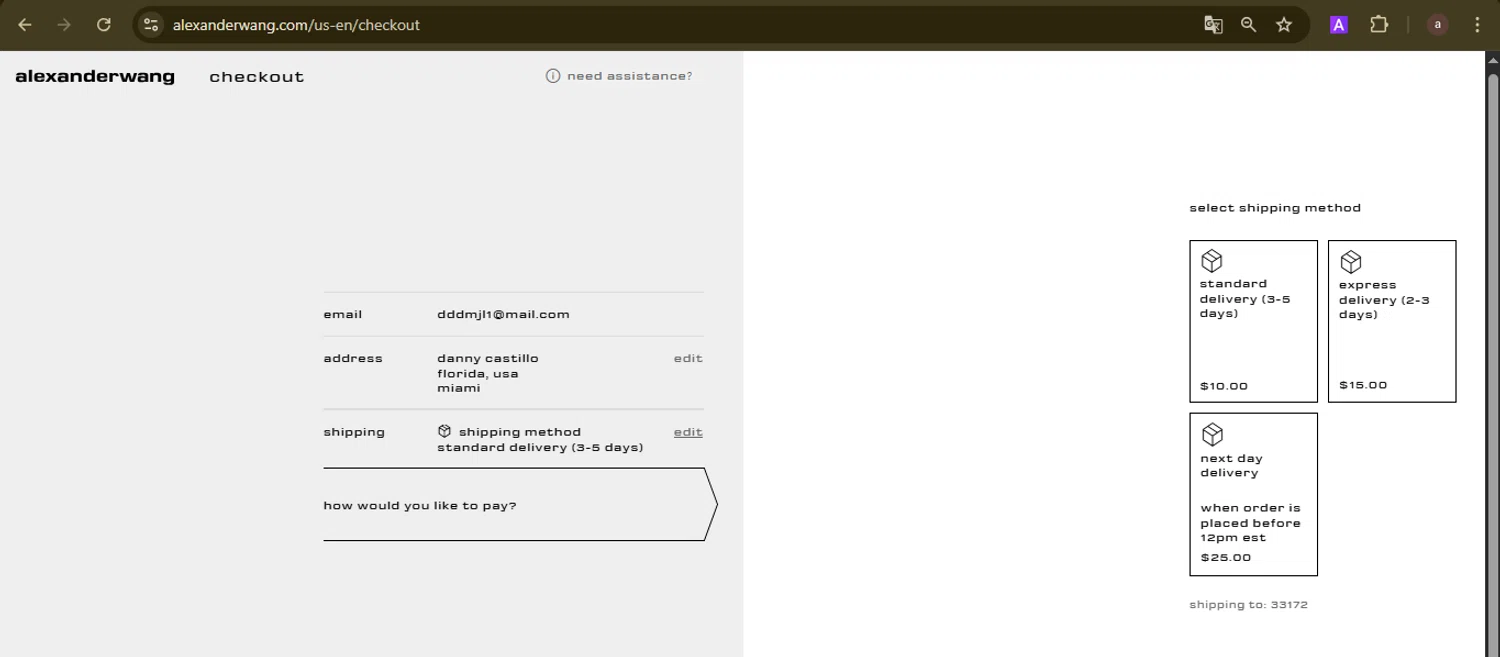 Alexander Wang promo code screenshot showing code 20AWXTRA applied at Alexander Wang checkout page. Uploaded by SimplyCodes community member GoldCurator1773 on Aug 19, 2025