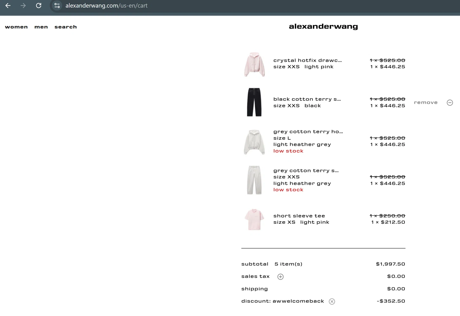 Alexander Wang checkout page showing Alexander Wang promo code box | Screenshot taken by SimplyCodes community member on Feb 4, 2026