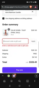 alexandra25 coupon verification screenshot