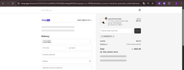 Alexandre Birman checkout page showing Alexandre Birman promo code box | Screenshot taken by SimplyCodes community member on Aug 25, 2025