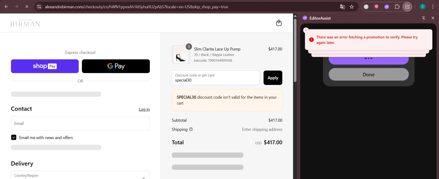 Alexandre Birman promo code screenshot showing code special30 applied at Alexandre Birman checkout page. Uploaded by SimplyCodes community member Negritoo on Aug 15, 2025