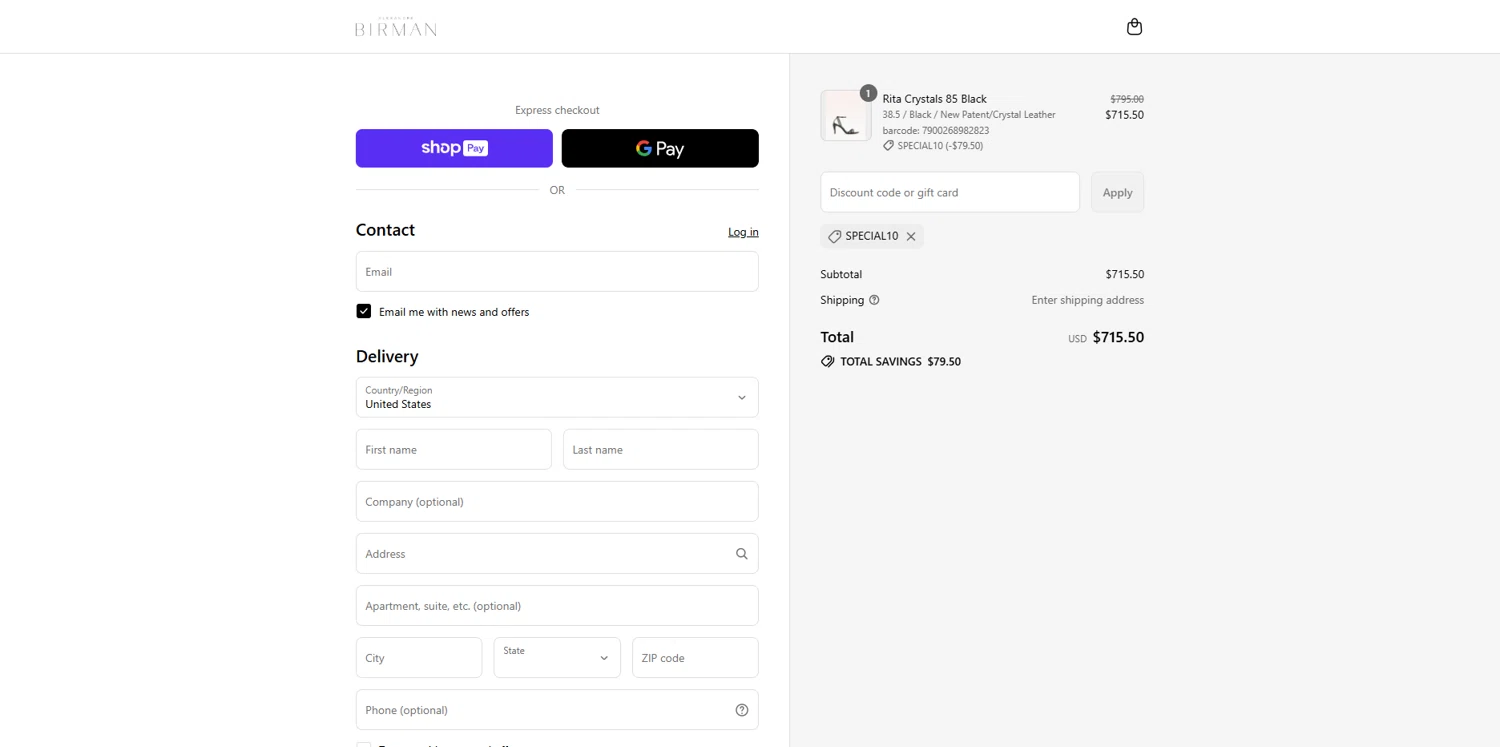 Alexandre Birman promo code screenshot showing code SPECIAL10 applied at Alexandre Birman checkout page. Uploaded by SimplyCodes community member Dorothy on Jul 1, 2025