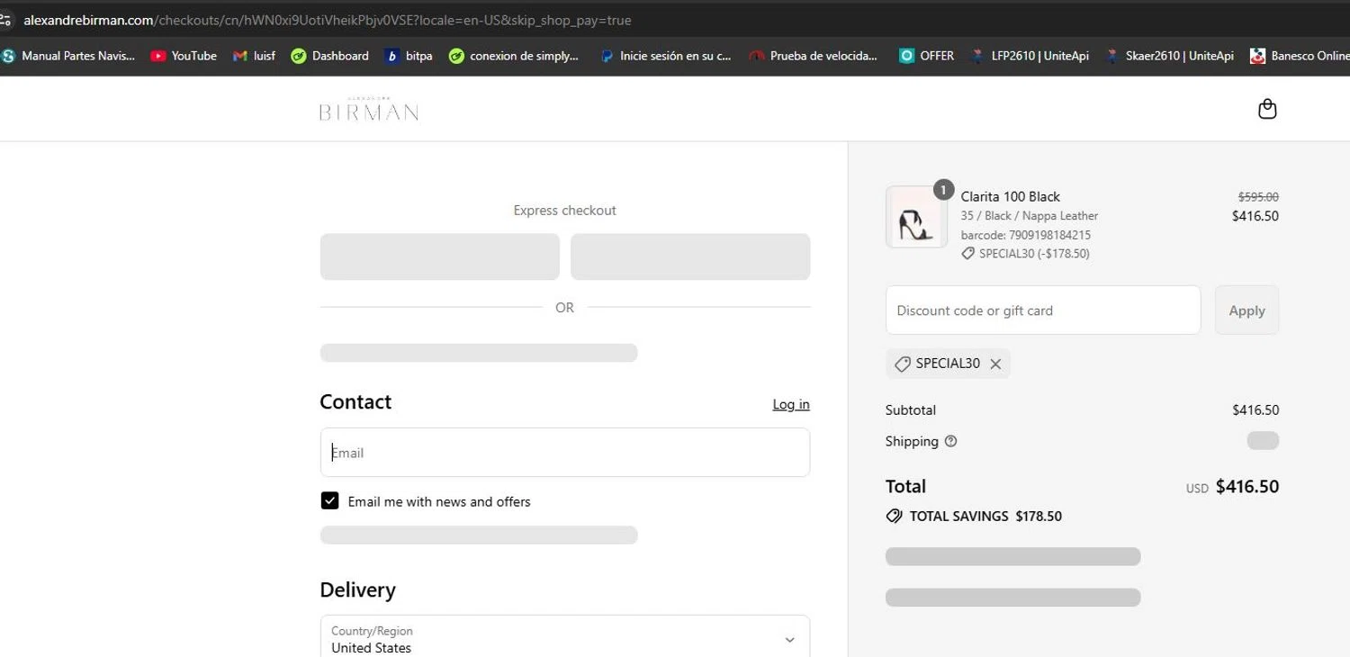 Alexandre Birman promo code screenshot showing code SPECIAL30 applied at Alexandre Birman checkout page. Uploaded by SimplyCodes community member lfppernia on Jul 23, 2025