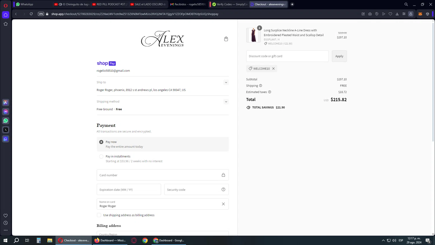 where to use Alex Evenings promo code box