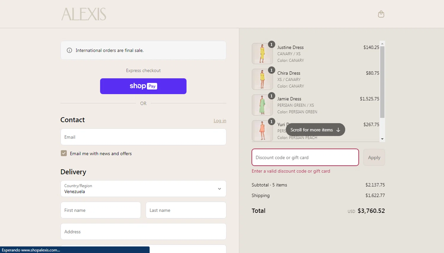 Alexis promo code screenshot showing code CYBERMONDAY20 applied at Alexis checkout page. Uploaded by SimplyCodes community member oliveririarte on Aug 25, 2025