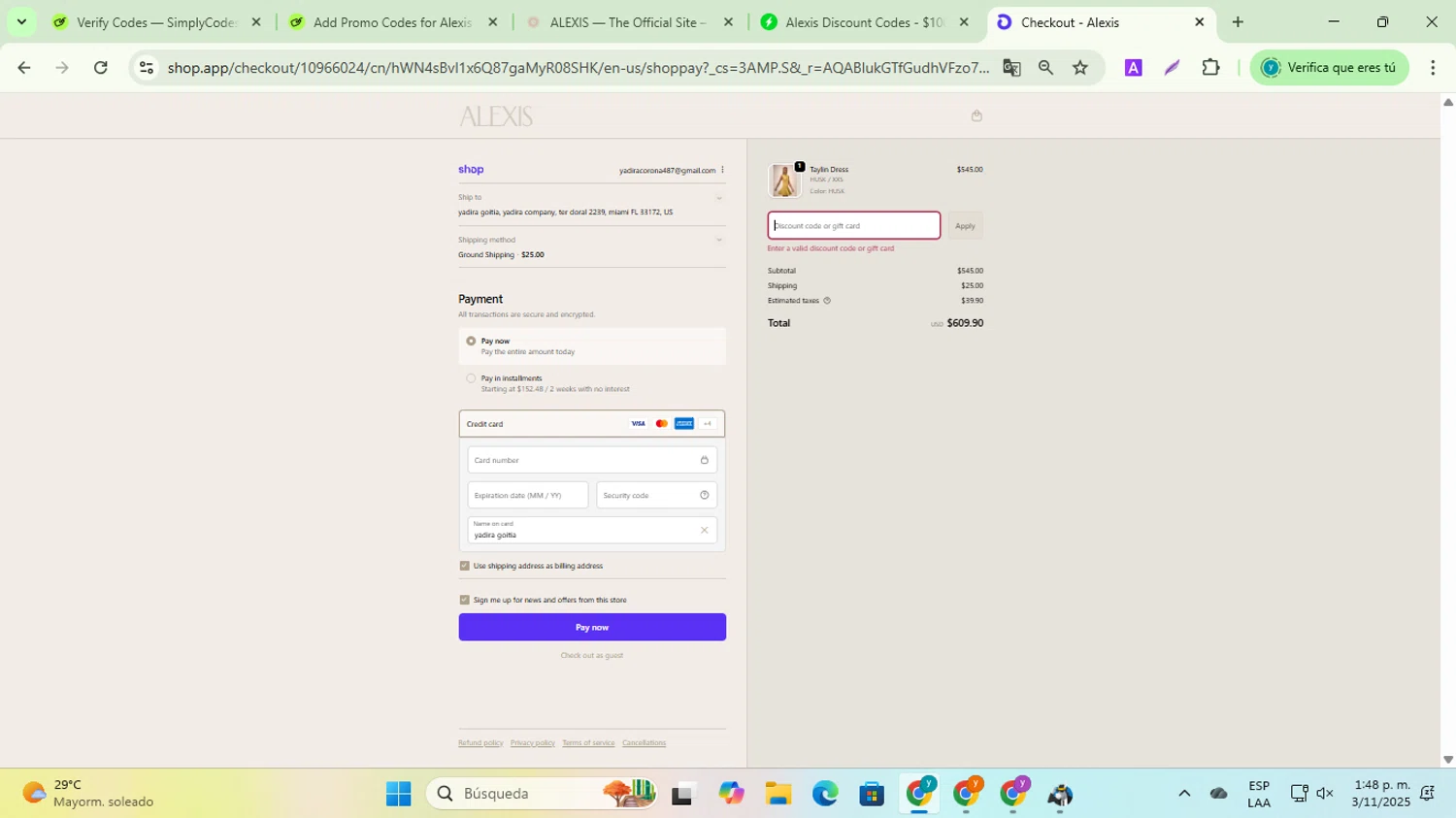 Alexis promo code screenshot showing code CYBERMONDAY15 applied at Alexis checkout page. Uploaded by SimplyCodes community member ycg487 on Nov 3, 2025