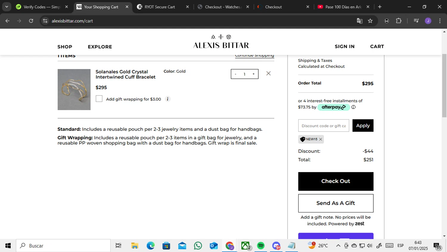 Alexis Bittar promo code screenshot showing code NEW15 applied at Alexis Bittar checkout page. Uploaded by SimplyCodes community member ENCARAMESSI on Jan 7, 2025