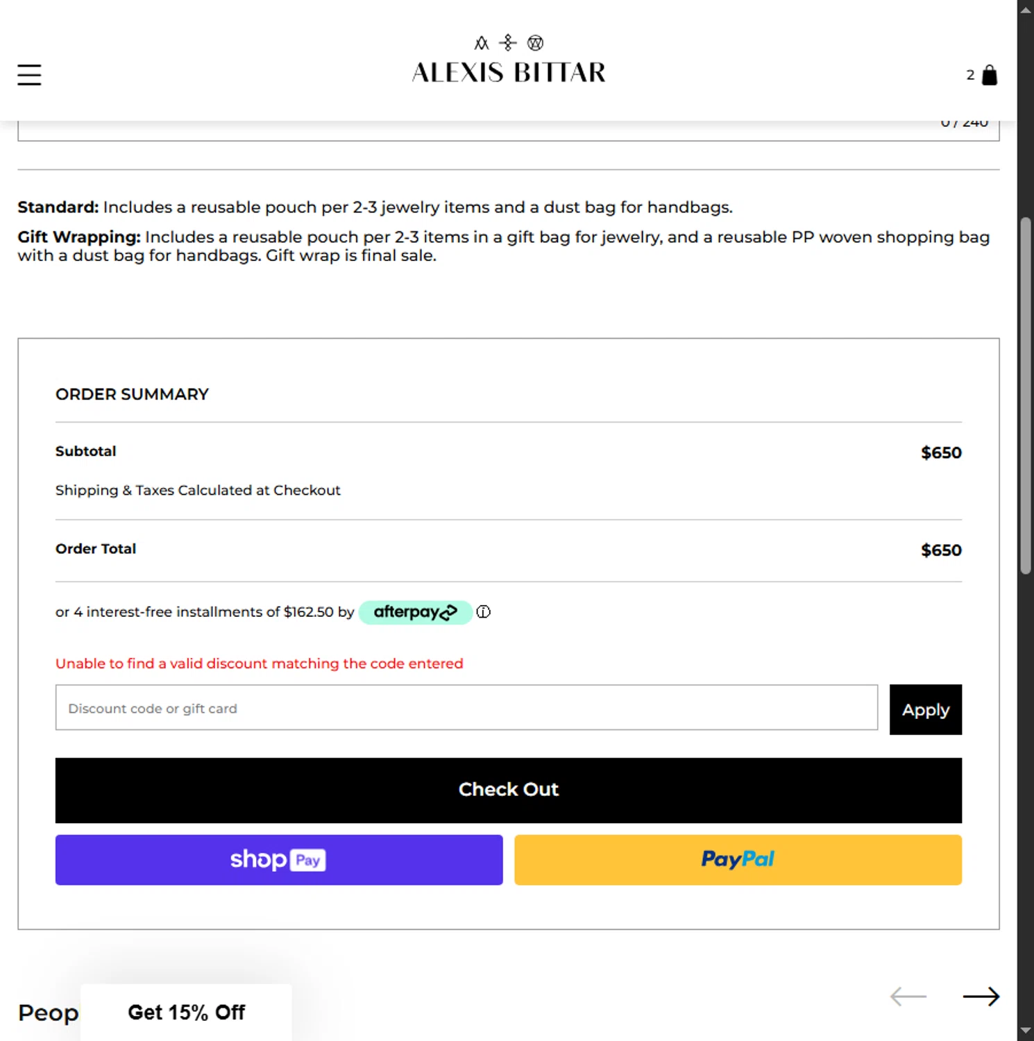 Alexis Bittar promo code screenshot showing code FALL20 applied at Alexis Bittar checkout page. Uploaded by SimplyCodes community member BeaMartinez on Aug 12, 2025