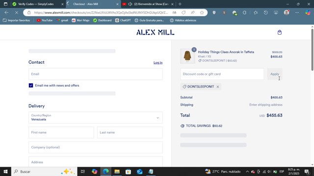 Alex Mill checkout page showing Alex Mill discount code box | Screenshot taken by SimplyCodes community member on Jan 3, 2025