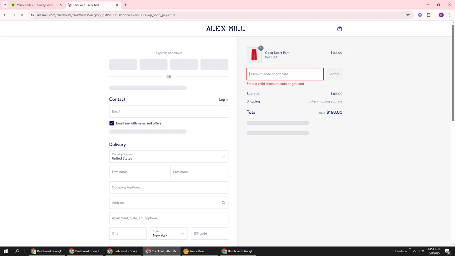 Alex Mill discount code screenshot showing code DONTSLEEPONIT applied at Alex Mill checkout page. Uploaded by SimplyCodes community member ukemochi on Aug 6, 2025