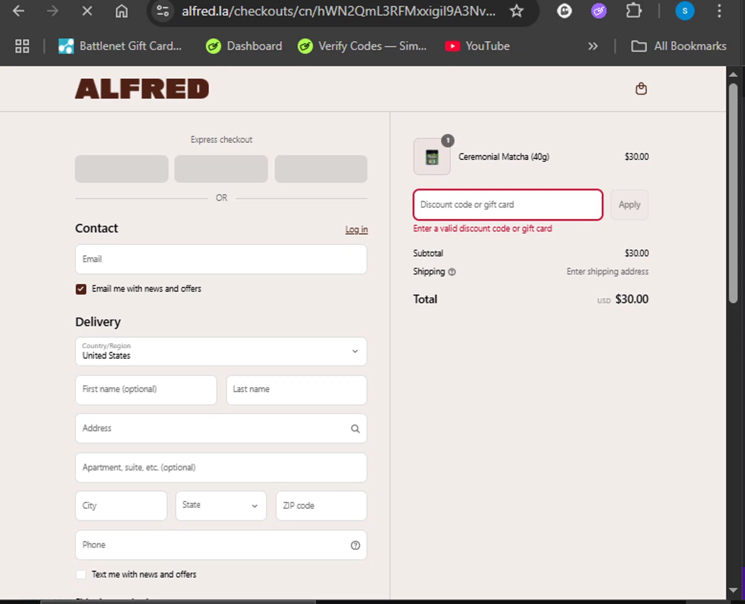 Alfred.La promo code screenshot showing code SUMMERSAVINGS applied at Alfred.La checkout page. Uploaded by SimplyCodes community member Giyuuu on Aug 31, 2025