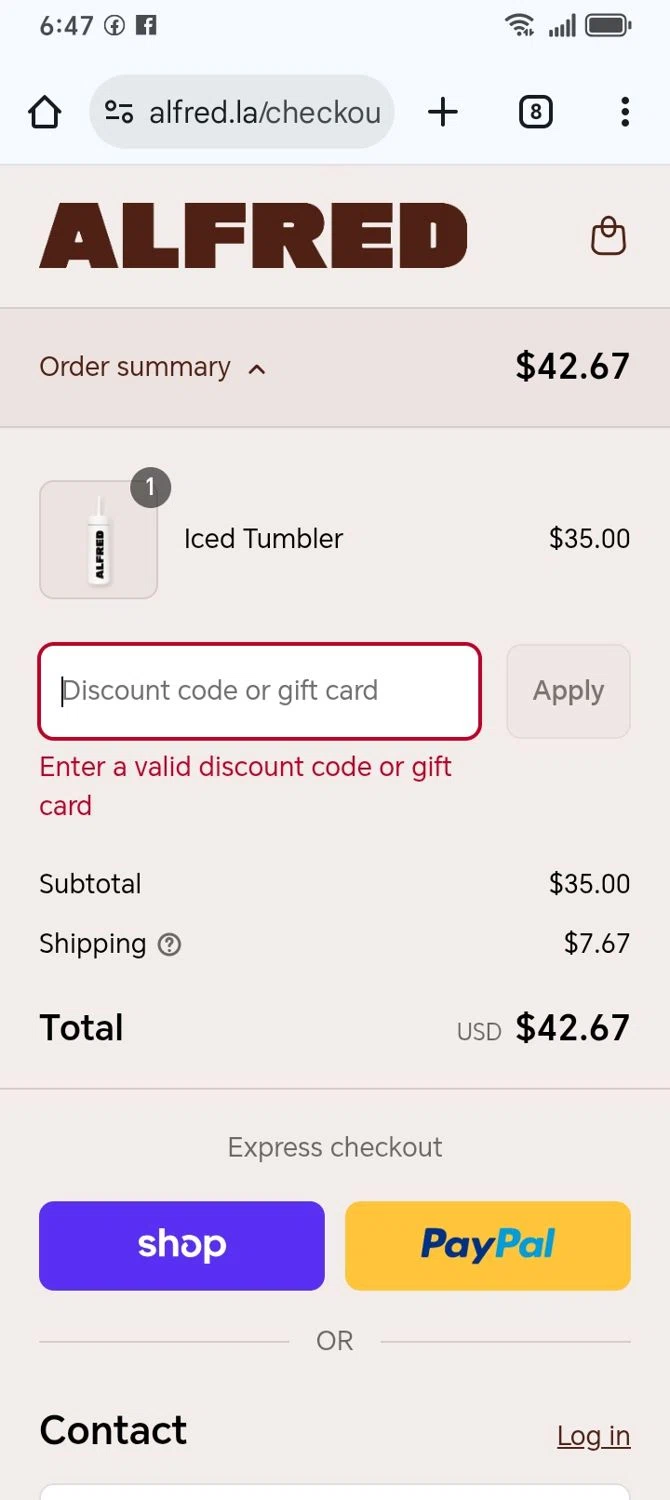 Alfred.La promo code screenshot showing code SUMMERSAVINGS applied at Alfred.La checkout page. Uploaded by SimplyCodes community member franksanchez on Aug 31, 2025