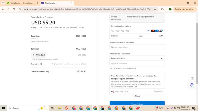 Algo Monster checkout page showing Algo Monster promo code box | Screenshot taken by SimplyCodes community member on Feb 24, 2025