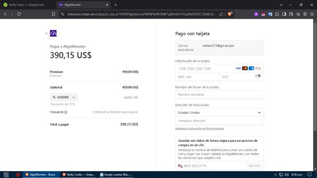 Algo Monster checkout page showing Algo Monster promo code box | Screenshot taken by SimplyCodes community member on Mar 9, 2025