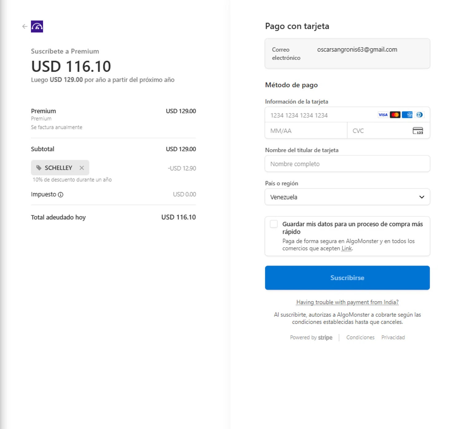 Algo Monster checkout page showing Algo Monster promo code box | Screenshot taken by SimplyCodes community member on Oct 1, 2025