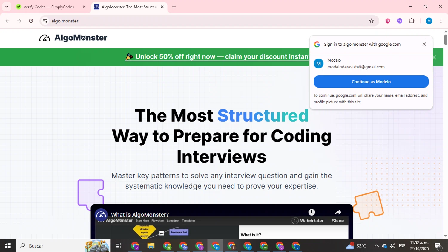 Algo Monster promo code screenshot showing code SCHELLEY applied at Algo Monster checkout page. Uploaded by SimplyCodes community member LegendaryCurator1585 on Oct 22, 2025