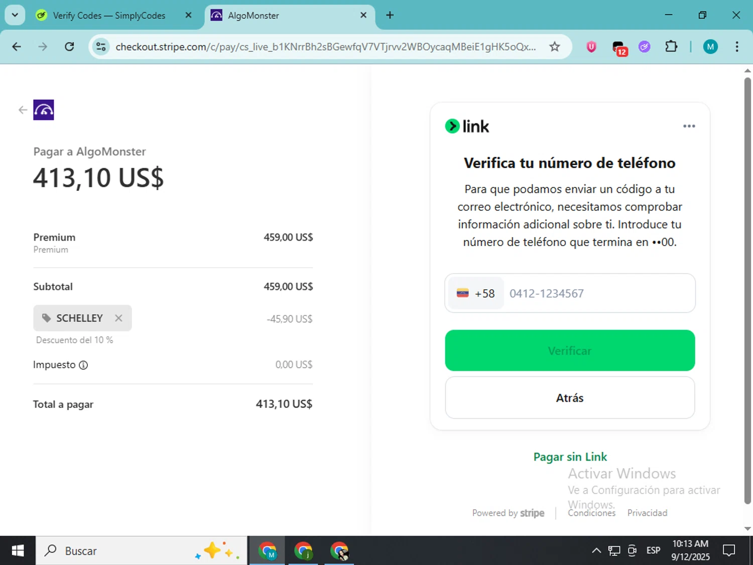 Algo Monster checkout page showing Algo Monster promo code box | Screenshot taken by SimplyCodes community member on Sep 12, 2025