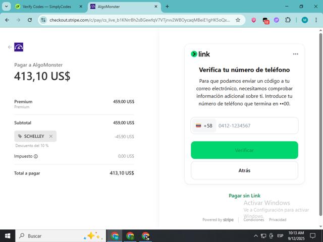 Algo Monster checkout page showing Algo Monster promo code box | Screenshot taken by SimplyCodes community member on Sep 12, 2025