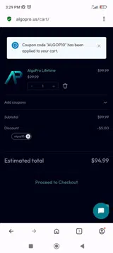 ALGOP10 coupon verification screenshot