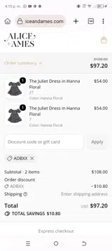 Alice + Ames coupon verification screenshot
