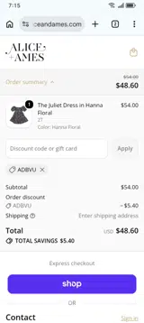 Alice + Ames coupon verification screenshot