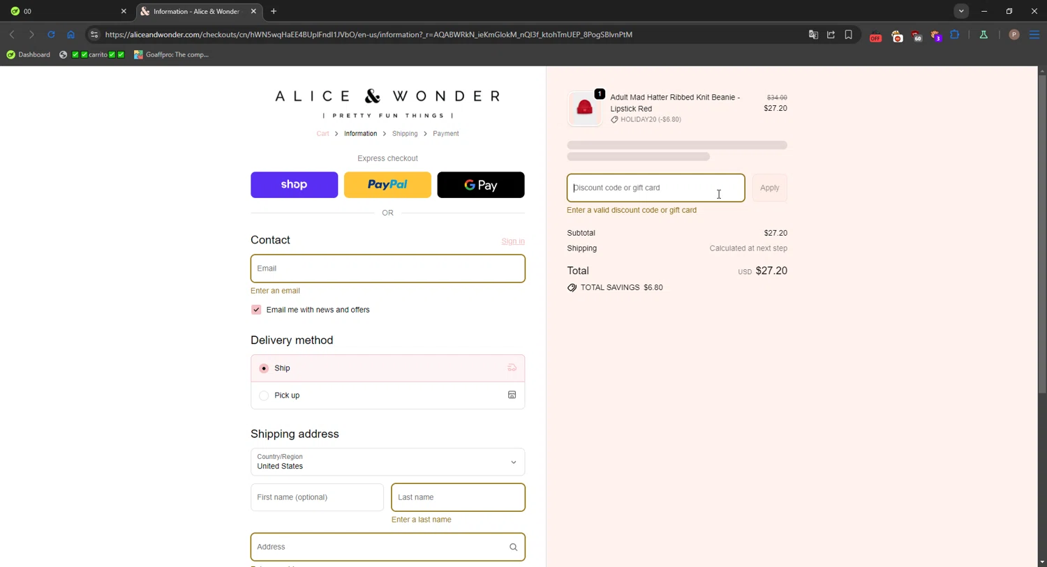 Alice & Wonder promo code screenshot showing code madhtr30 applied at Alice & Wonder checkout page. Uploaded by SimplyCodes community member CrownPro3073 on Dec 2, 2025