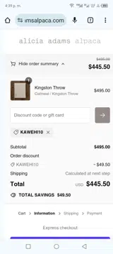 KAWEHI10 coupon verification screenshot