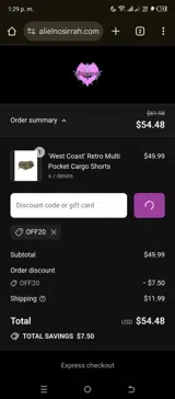 OFF20 coupon verification screenshot