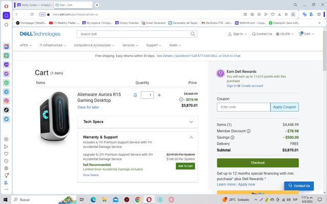 Alienware checkout page showing Alienware coupon code box | Screenshot taken by SimplyCodes community member on Aug 9, 2023