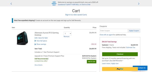 Alienware checkout page showing Alienware coupon code box | Screenshot taken by SimplyCodes community member on Mar 19, 2023
