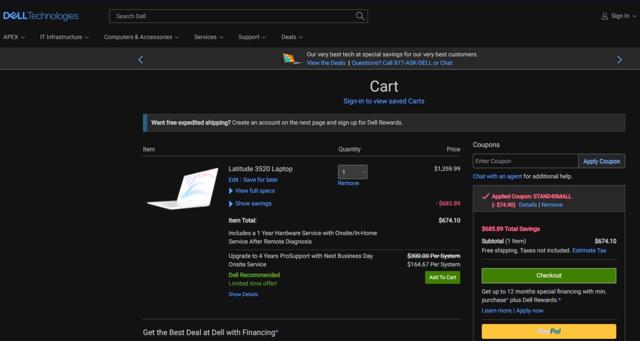 Alienware checkout page showing Alienware coupon code box | Screenshot taken by SimplyCodes community member on May 18, 2023