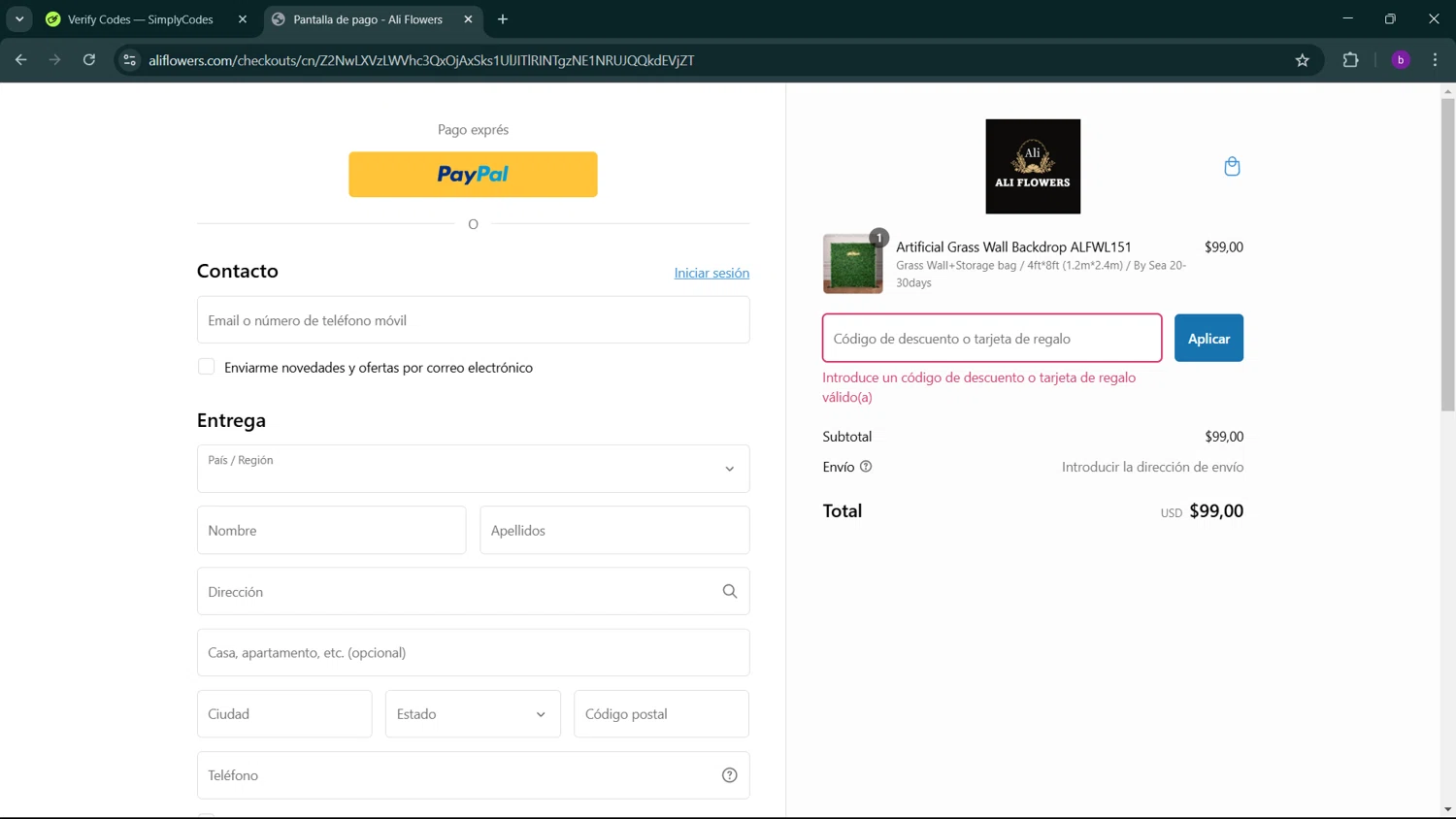 Ali Flowers promo code screenshot showing code FW05 applied at Ali Flowers checkout page. Uploaded by SimplyCodes community member RoyalSleuth2430 on Feb 3, 2025