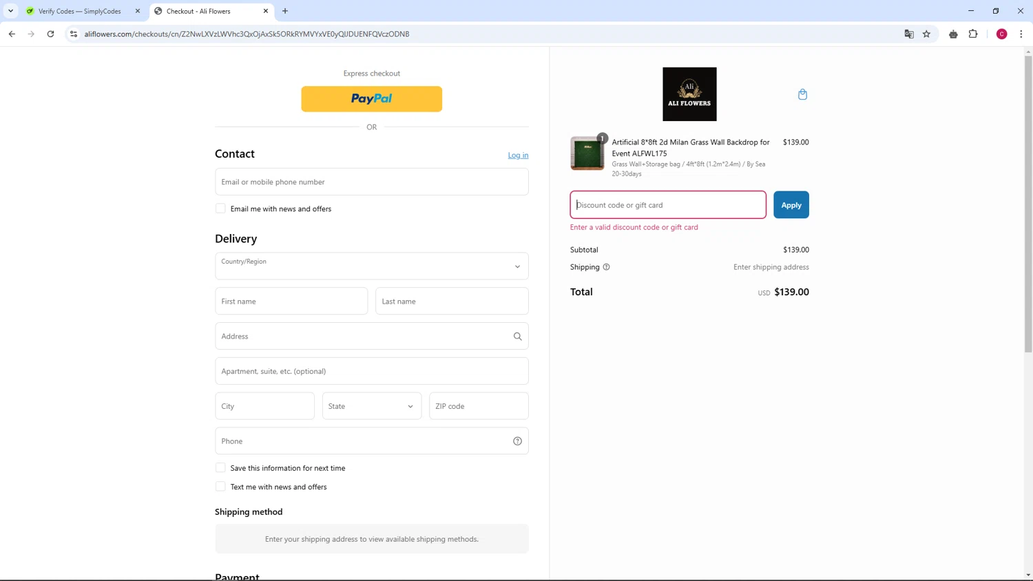 Ali Flowers promo code screenshot showing code ZT5 applied at Ali Flowers checkout page. Uploaded by SimplyCodes community member TOROREX250 on Mar 6, 2025