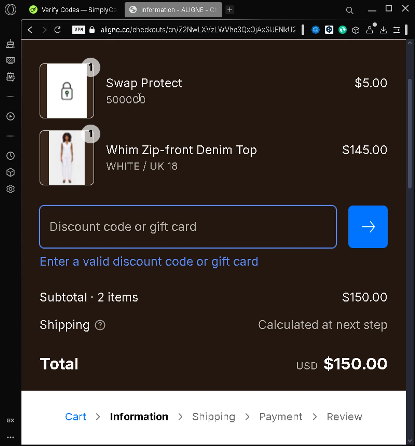 Aligne UK promo code screenshot showing code BACKAGAIN10 applied at Aligne UK checkout page. Uploaded by SimplyCodes community member carlosromero on Apr 9, 2025