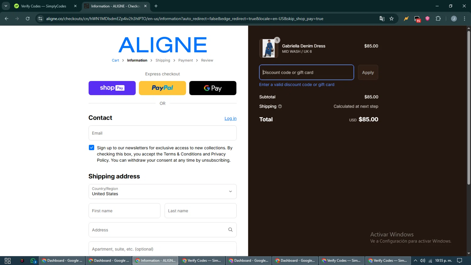 Aligne UK promo code screenshot showing code SARAH20 applied at Aligne UK checkout page. Uploaded by SimplyCodes community member CashShopper1214 on Aug 3, 2025
