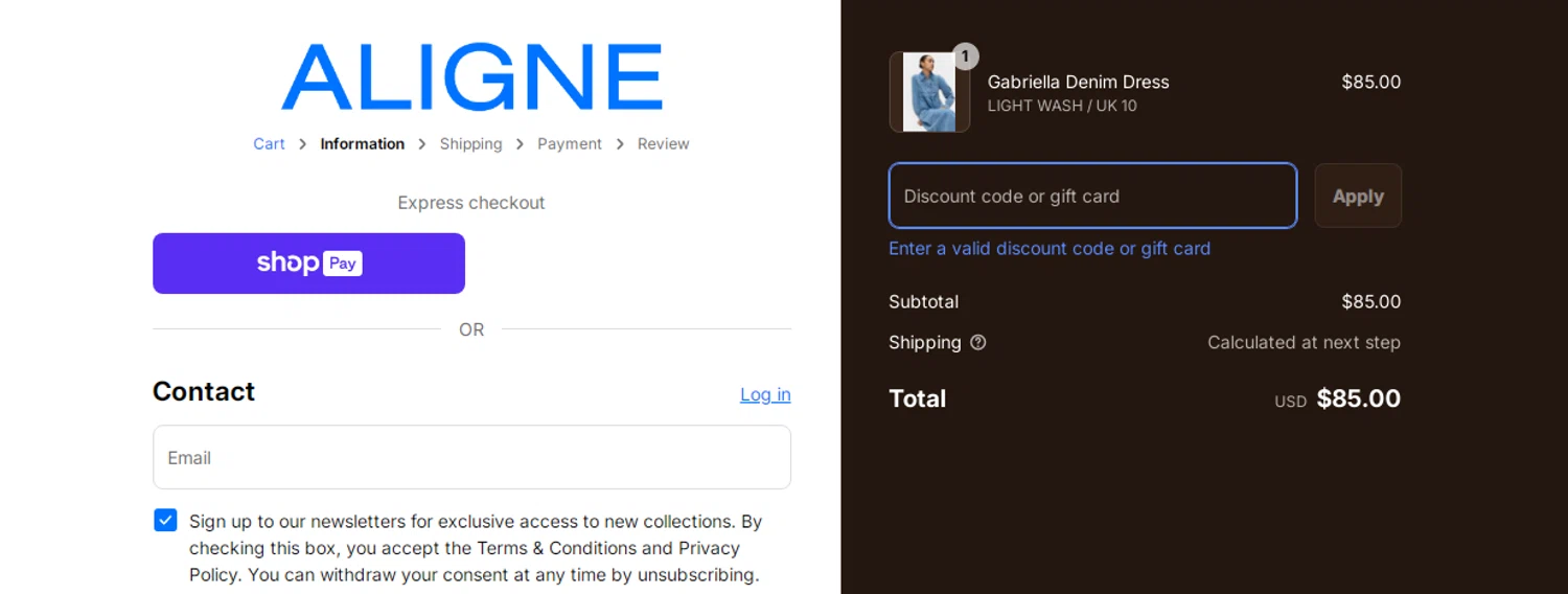 Aligne UK promo code screenshot showing code SARAH20 applied at Aligne UK checkout page. Uploaded by SimplyCodes community member cachirulo on Aug 3, 2025
