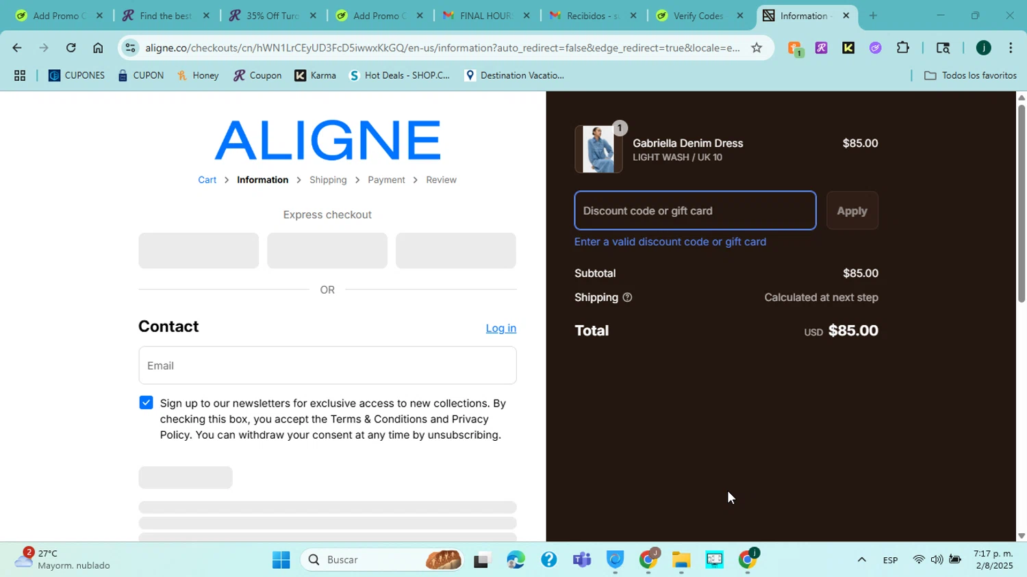 Aligne UK promo code screenshot showing code SARAH20 applied at Aligne UK checkout page. Uploaded by SimplyCodes community member jorgejavierherrera on Aug 2, 2025