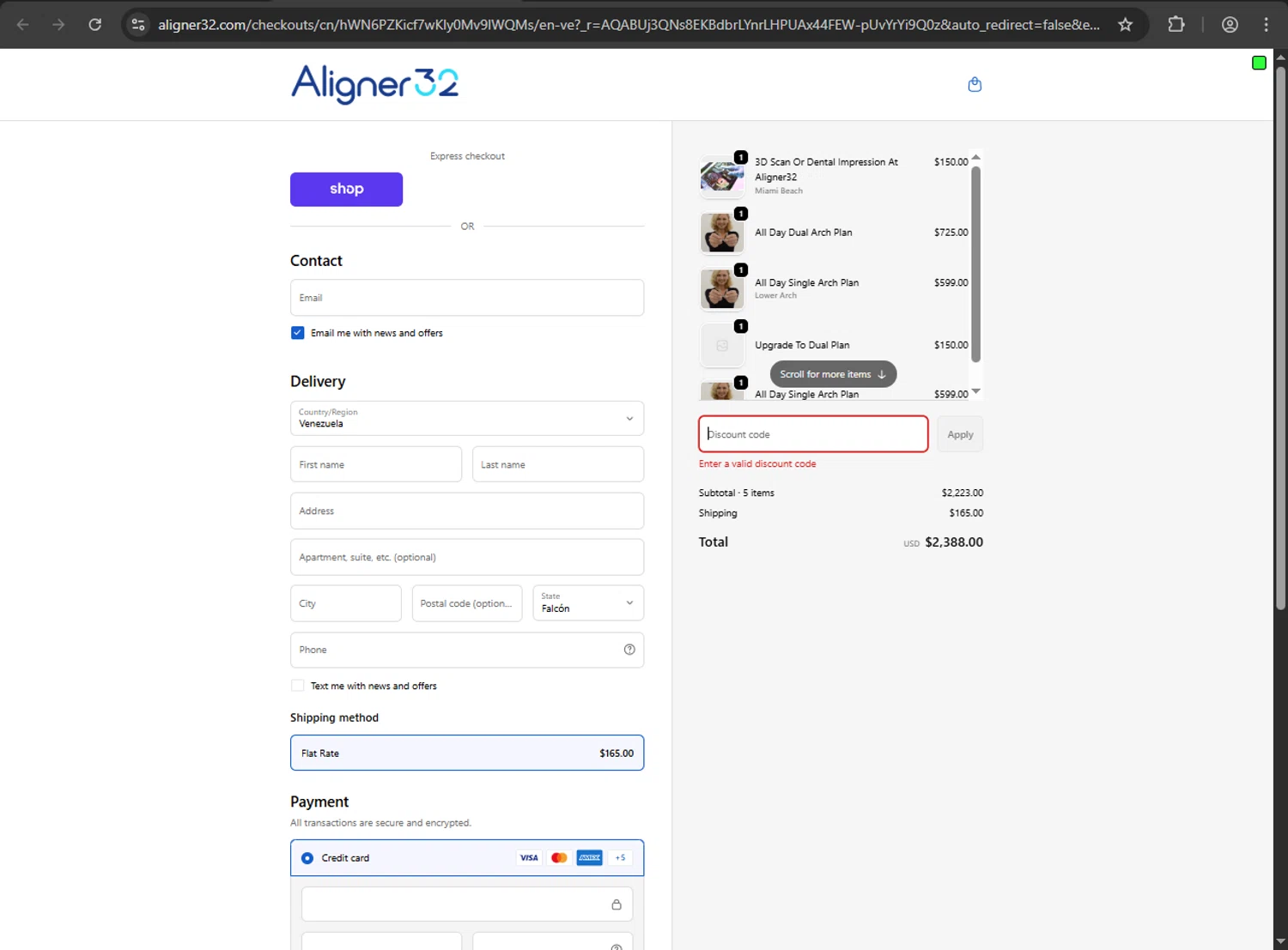 Aligner32 discount code screenshot showing code BFDEAL applied at Aligner32 checkout page. Uploaded by SimplyCodes community member ValiantFox2134 on Dec 14, 2025