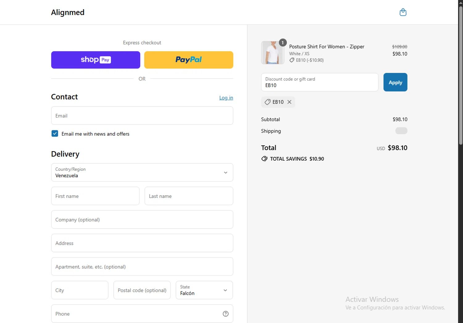 AlignMed promo code screenshot showing code EB10 applied at AlignMed checkout page. Uploaded by SimplyCodes community member CouponPro7532 on Jul 18, 2025